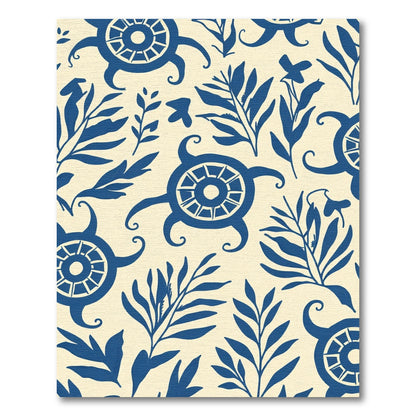Deep Blue Folk Art Turtle Nature Rug