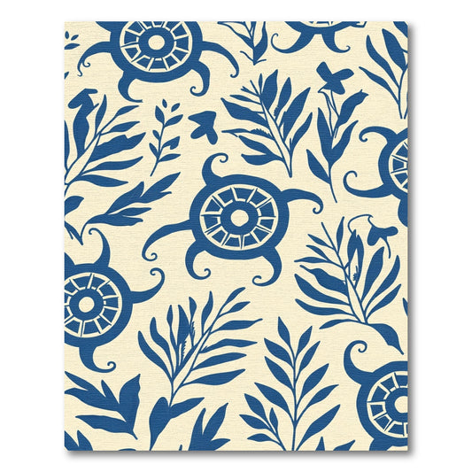 Deep Blue Folk Art Turtle Nature Rug