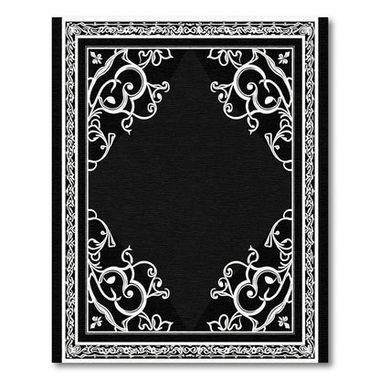 Black White Ornate Scroll Borders Rug