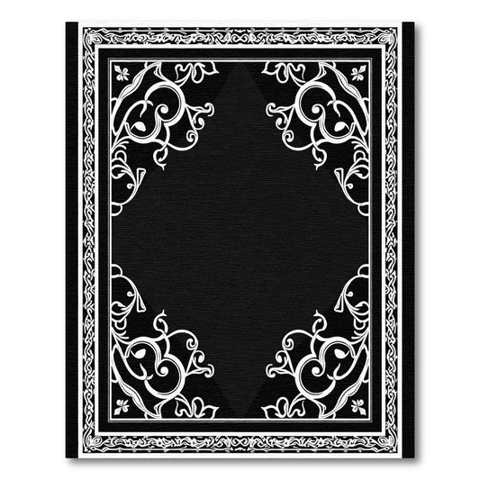 Black White Ornate Scroll Borders Rug