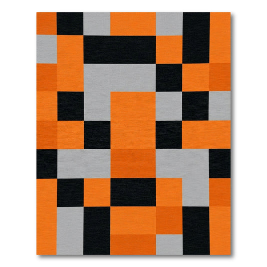 Bold Orange Black Geometric Blocks Rug