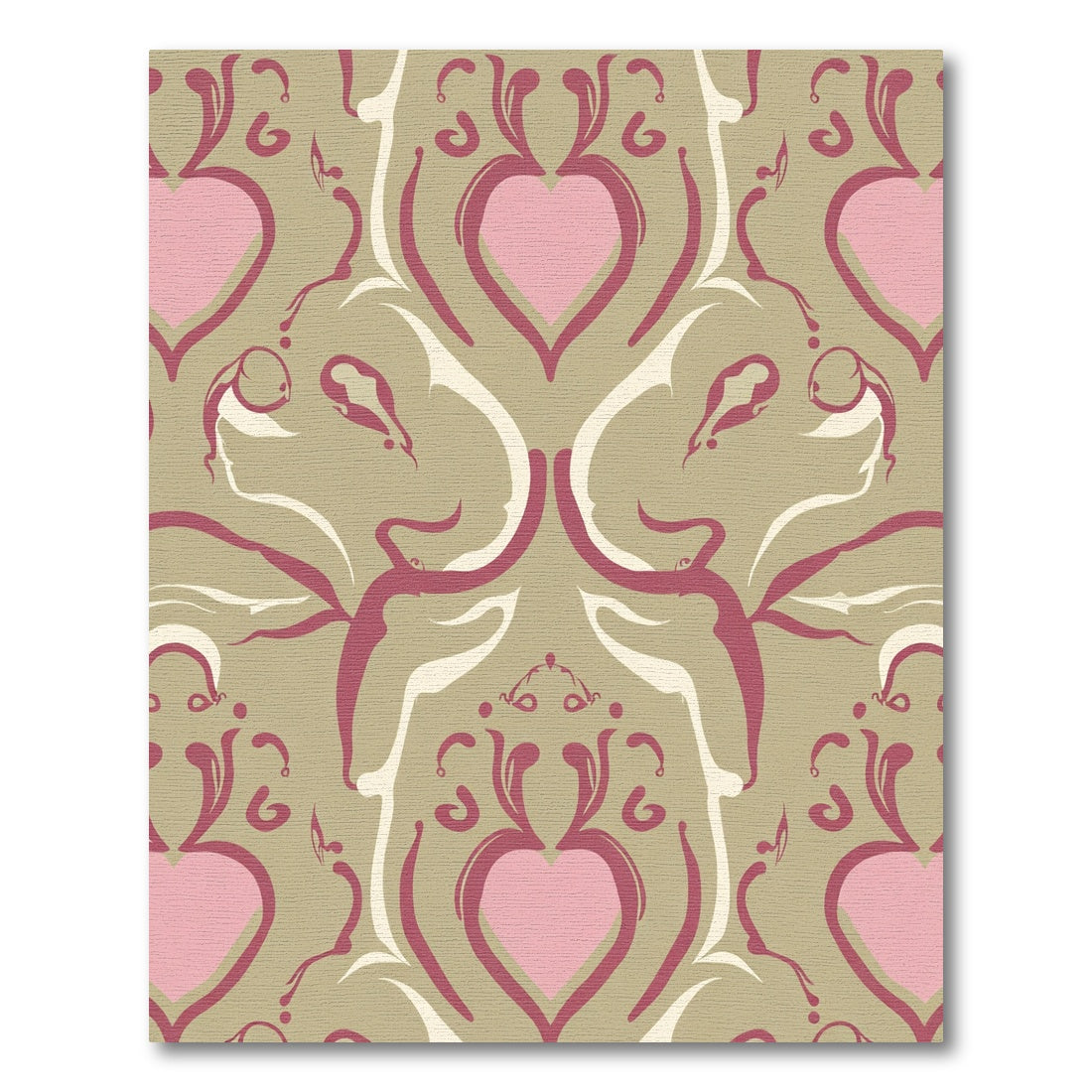 Pink Heart Damask Blush Scroll Rug