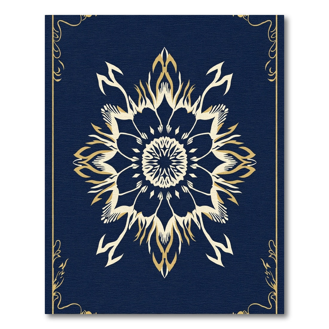 Navy Gold Ornate Floral Medallion Rug