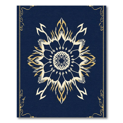 Navy Gold Ornate Floral Medallion Rug