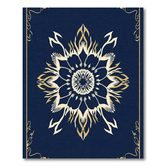 Navy Gold Ornate Floral Medallion Rug