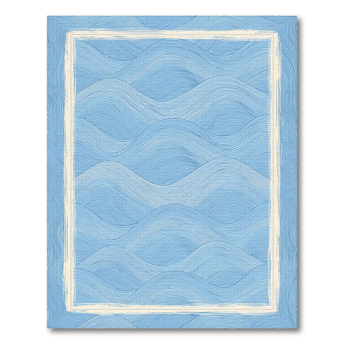 Coastal Beach Blue and Teal Blue Wave Coastal Washable Area Rug