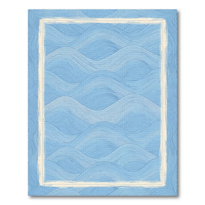 Coastal Beach Blue and Teal Blue Wave Coastal Washable Area Rug