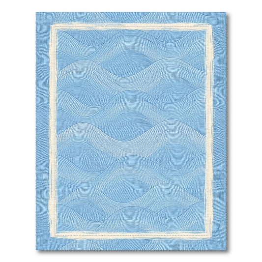 Coastal Beach Blue and Teal Blue Wave Coastal Washable Area Rug