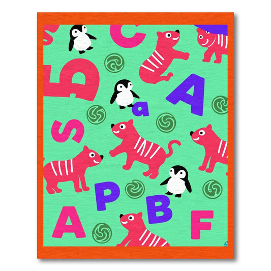 Cute Pink Tigers Penguins ABC Rug