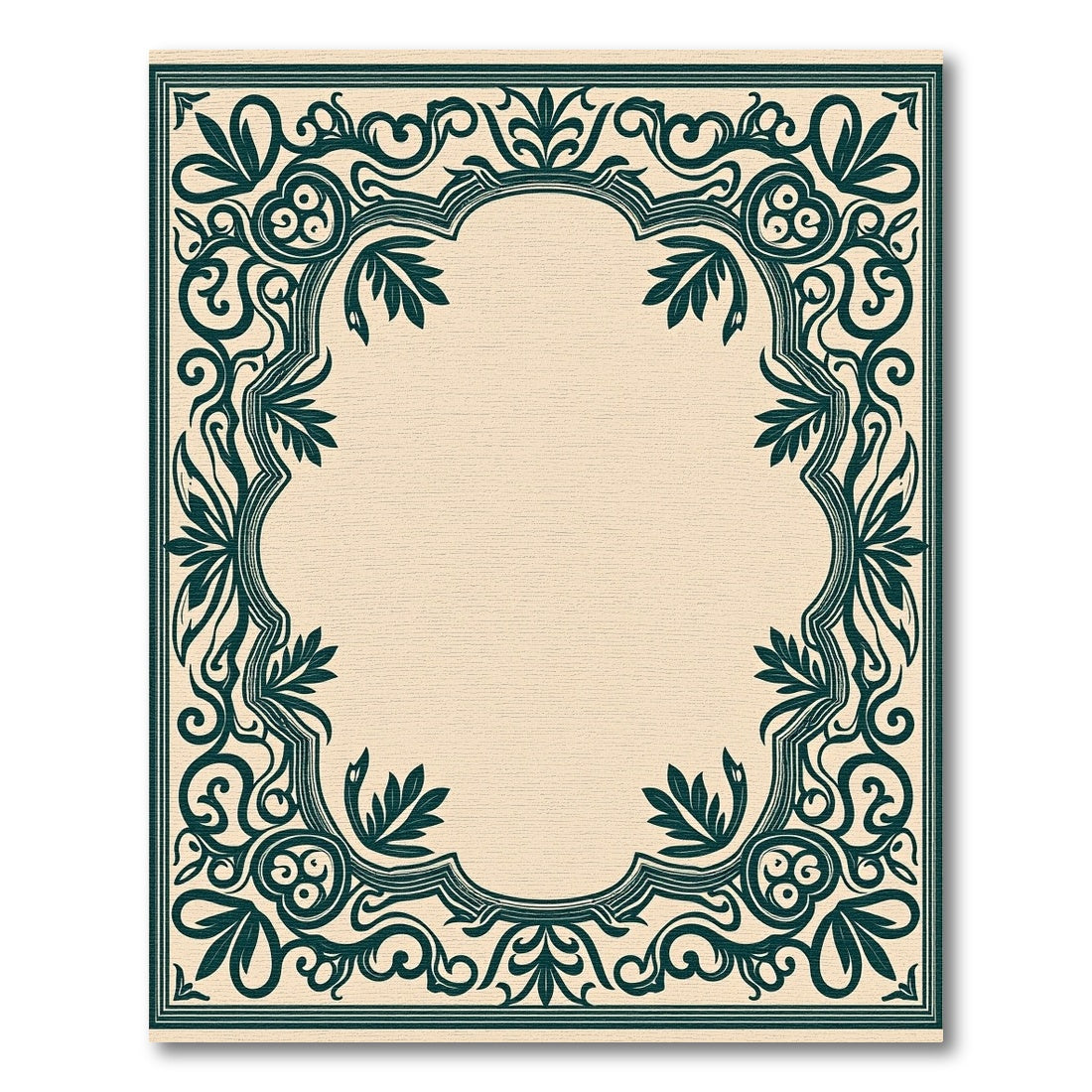 Elegant Emerald Scroll Leaf Border Rug