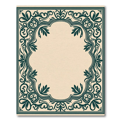 Elegant Emerald Scroll Leaf Border Rug