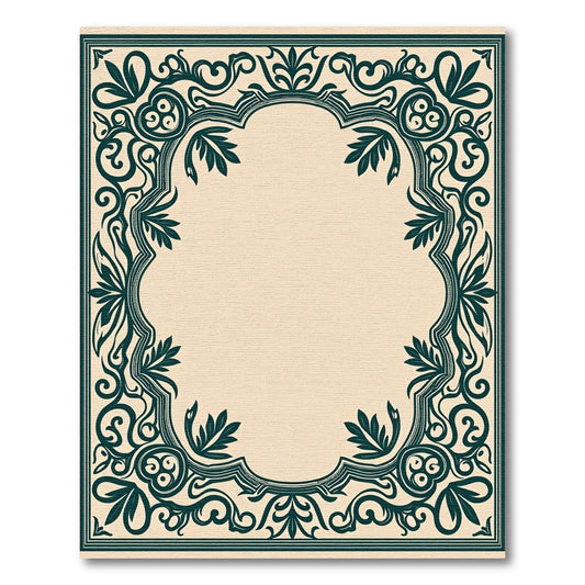 Elegant Emerald Scroll Leaf Border Rug