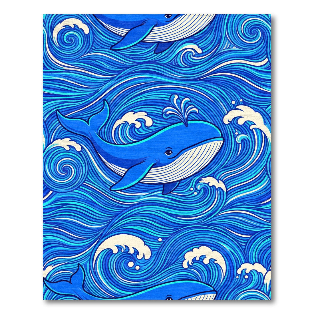 Blue Whale Ocean Waves Washable Area Rug