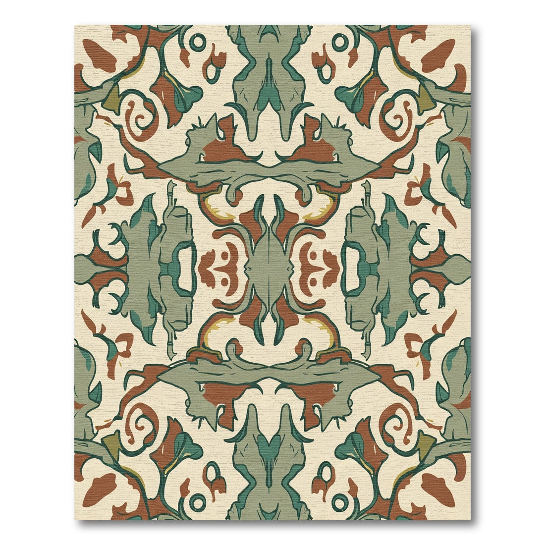Antique Amber Green Scroll Motif Rug