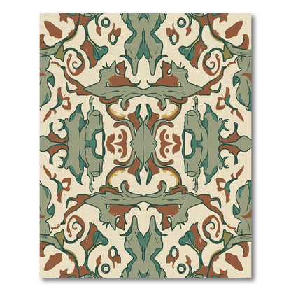 Antique Amber Green Scroll Motif Rug