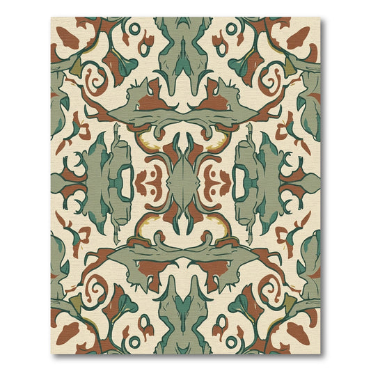 Antique Amber Green Scroll Motif Rug