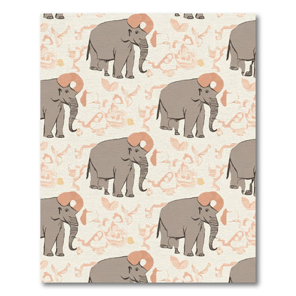 Whimsical Elephant Ivory Tropical Swirls Rug