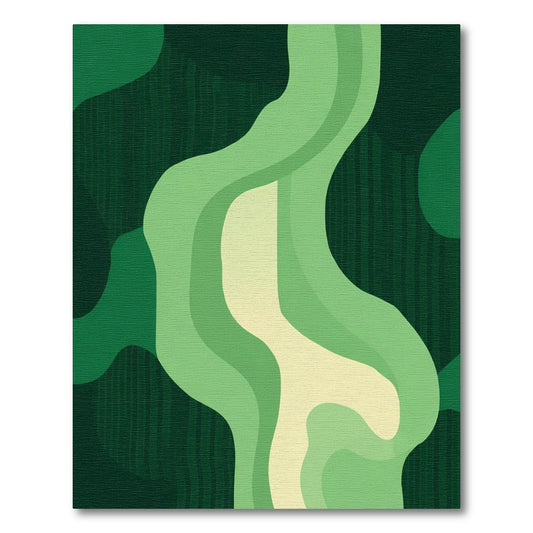 Green Layered Curve Organic Flow Rug