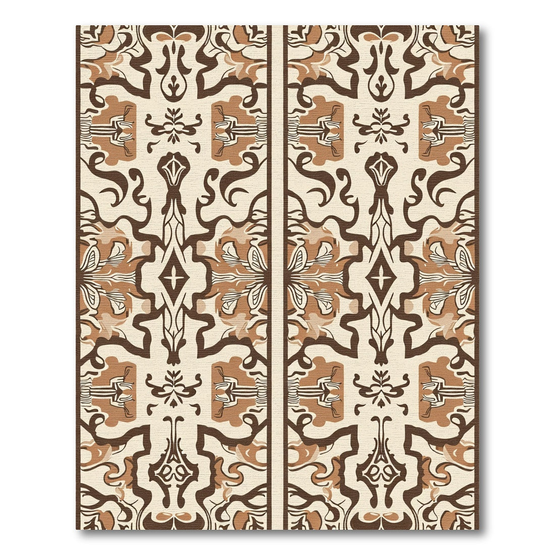 Brown Cream Organic Scrollwork Medallion Rug