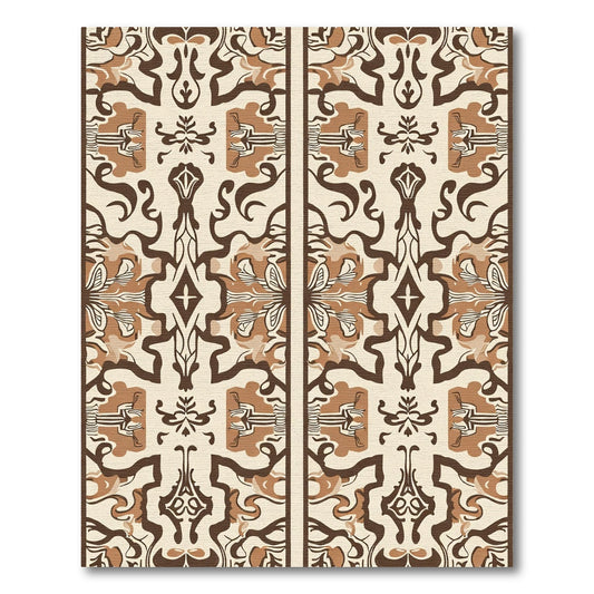 Brown Cream Organic Scrollwork Medallion Rug
