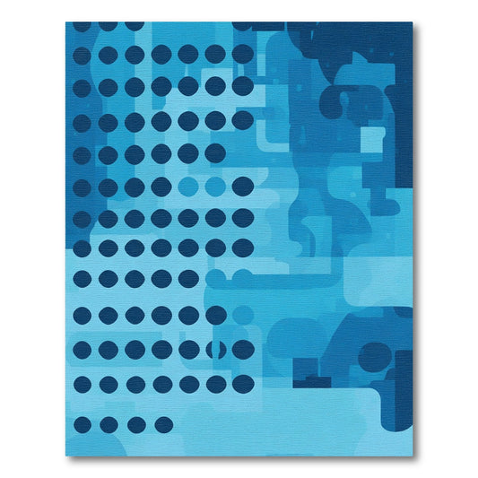 Deep Blue Circle Grid Abstract Rug