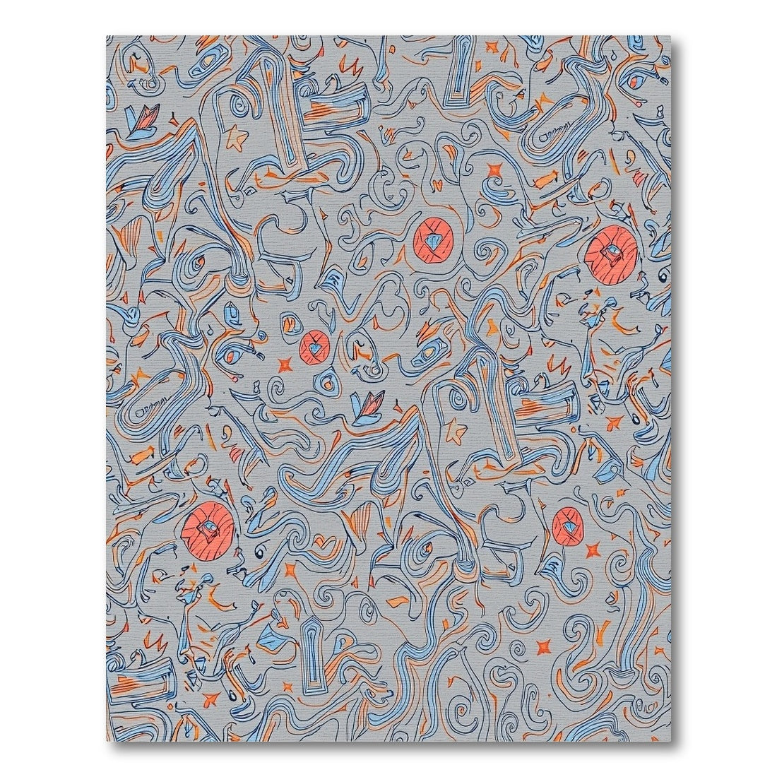Gray Abstract Swirls Orange Blue Diamonds Rug