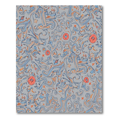 Gray Abstract Swirls Orange Blue Diamonds Rug