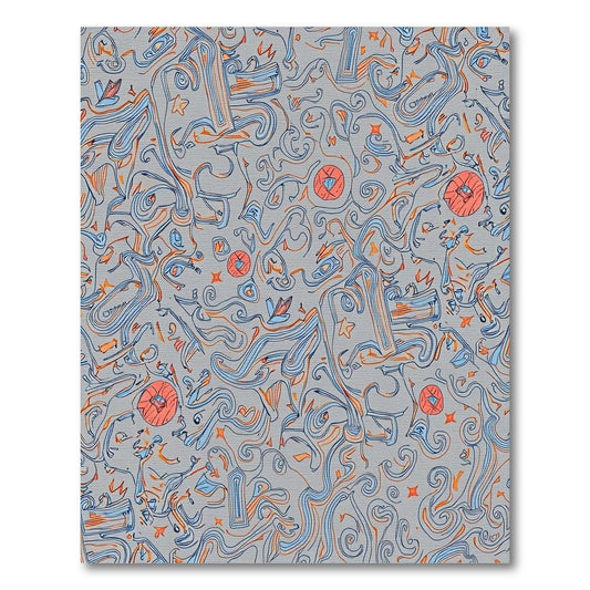 Gray Abstract Swirls Orange Blue Diamonds Rug