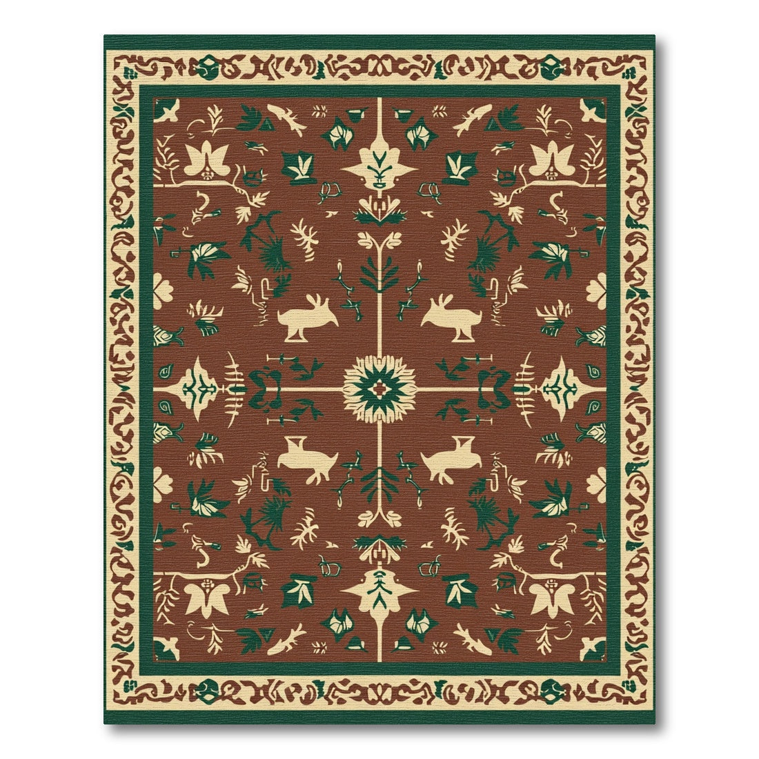 Brown Rustic Folk Art Animal Rug