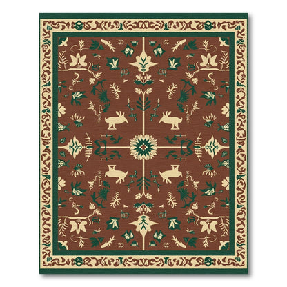 Brown Rustic Folk Art Animal Rug