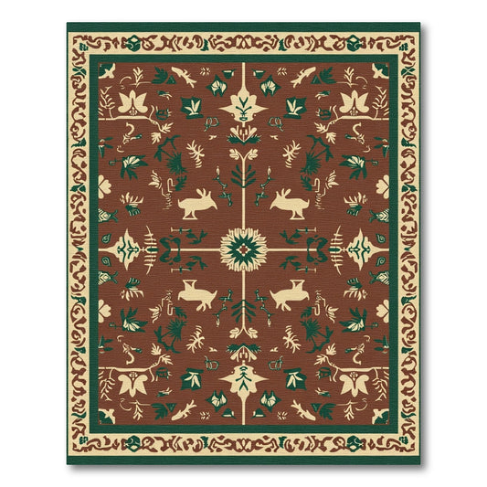 Brown Rustic Folk Art Animal Rug