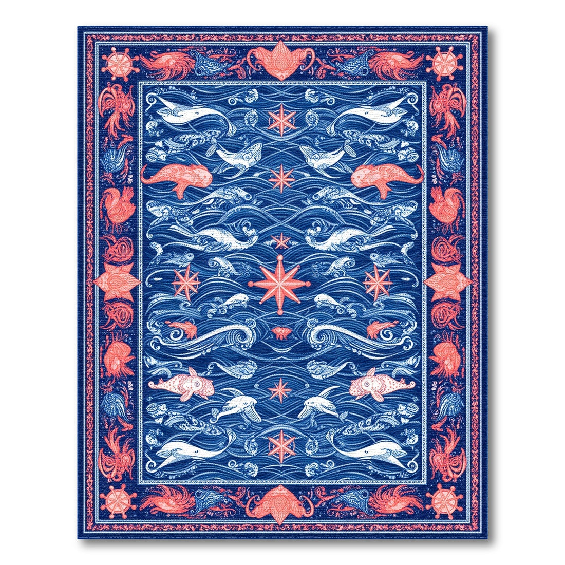Blue Nautical Ocean Life Area Rug