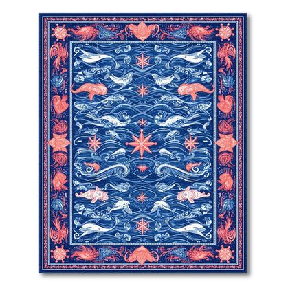 Blue Nautical Ocean Life Area Rug
