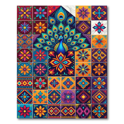 Vibrant Peacock Exotic Tile Composition Rug