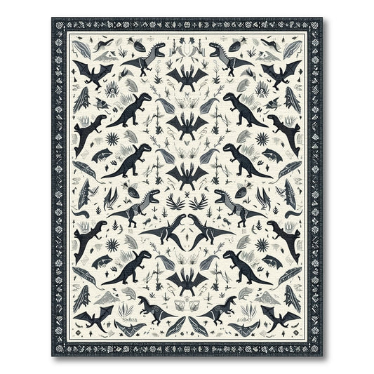 Dinosaur Kids Black White Area Rug
