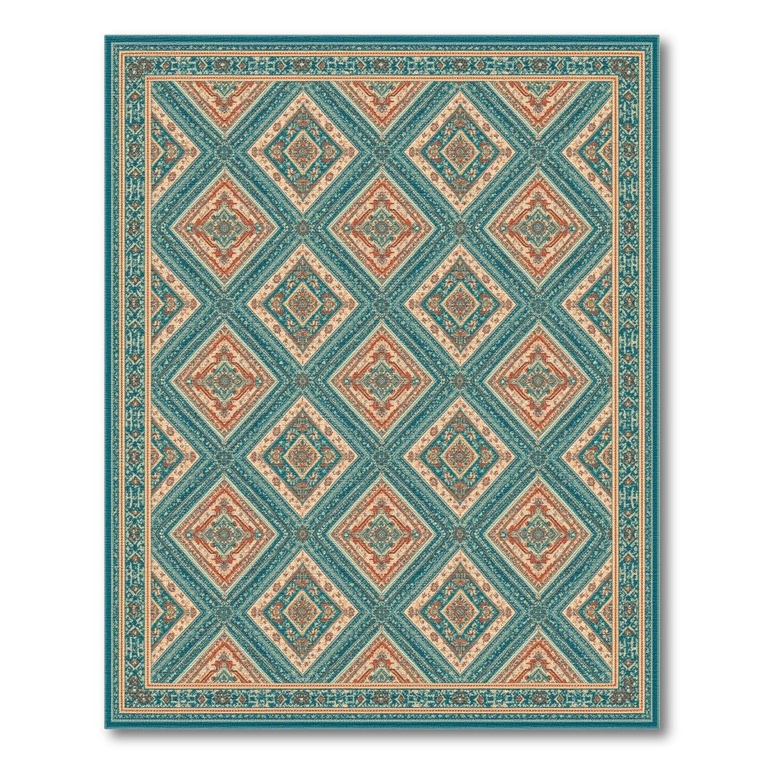 Teal Coral Diamond Lattice Area Rug