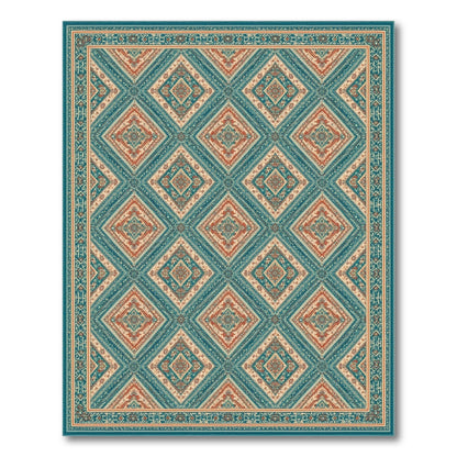 Teal Coral Diamond Lattice Area Rug
