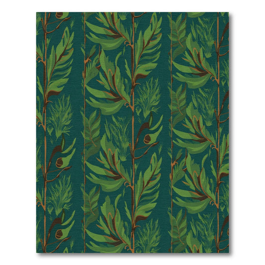 Deep Teal Lush Green Botanical Vertical Rug
