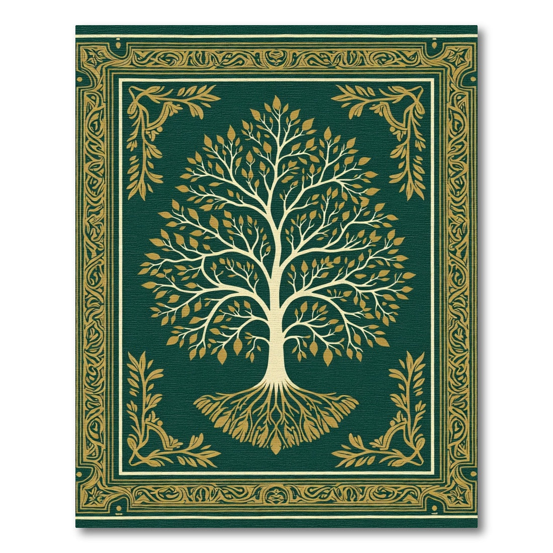 Emerald Green Gold Tree of Life Rug