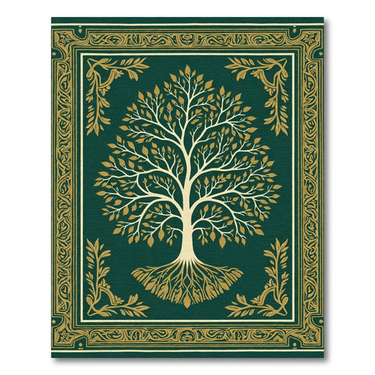 Emerald Green Gold Tree of Life Rug