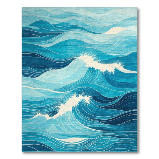Teal Layered Wave Rug