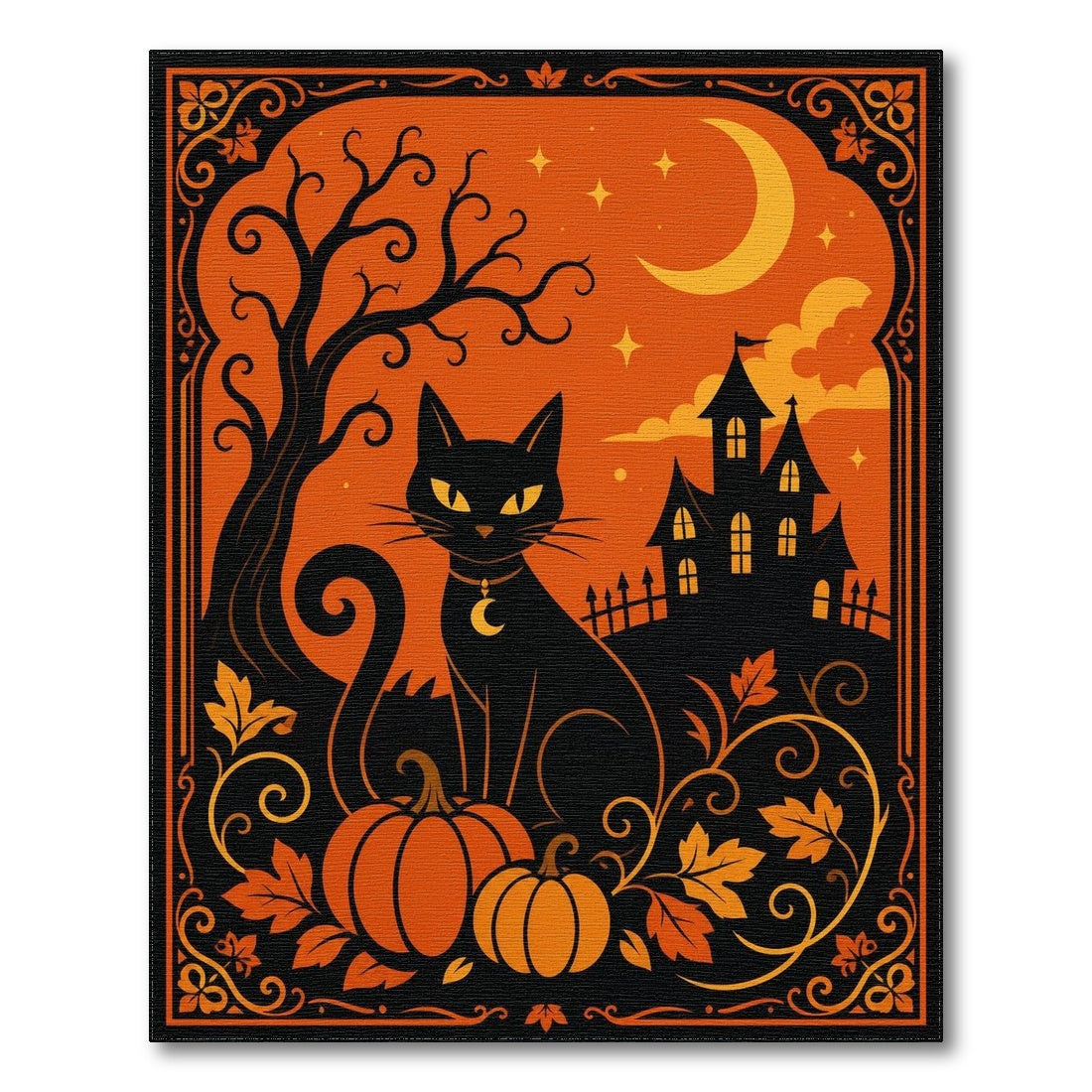 Orange Black Cat Pumpkin Halloween Orange Area Rug