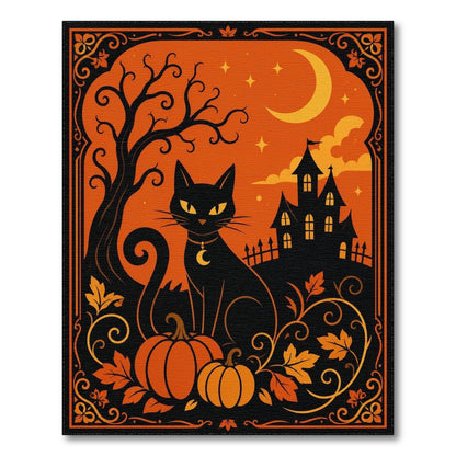 Orange Black Cat Pumpkin Halloween Orange Area Rug