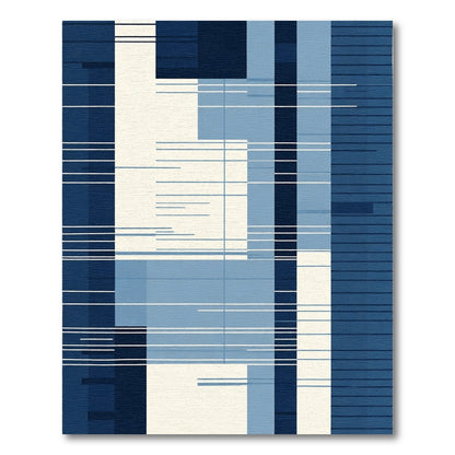 Indigo Blues Abstract Geometric Stripes Rug
