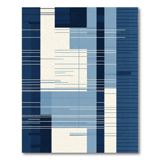 Indigo Blues Abstract Geometric Stripes Rug