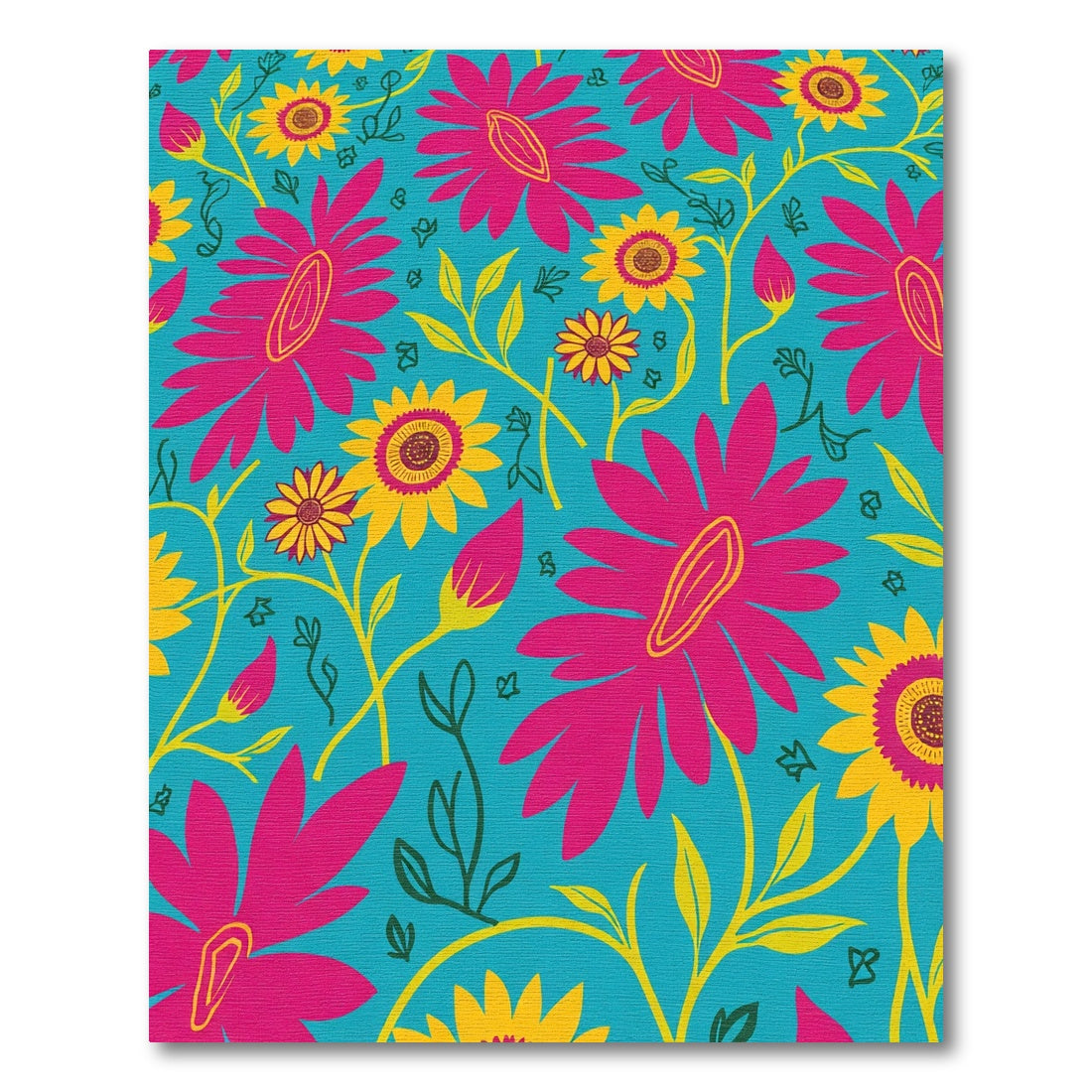 Vibrant Pink Yellow Floral Bloom Rug