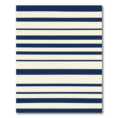 Deep Blue Ivory Horizontal Bands Rug
