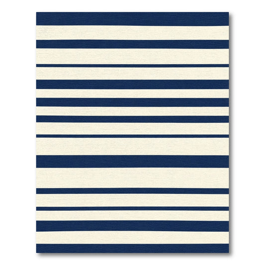 Deep Blue Ivory Horizontal Bands Rug