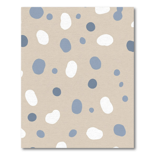 Neutral Beige Blue White Polka Dots Rug