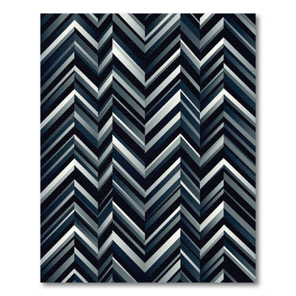 Deep Navy Geometric Chevron Stripes Rug